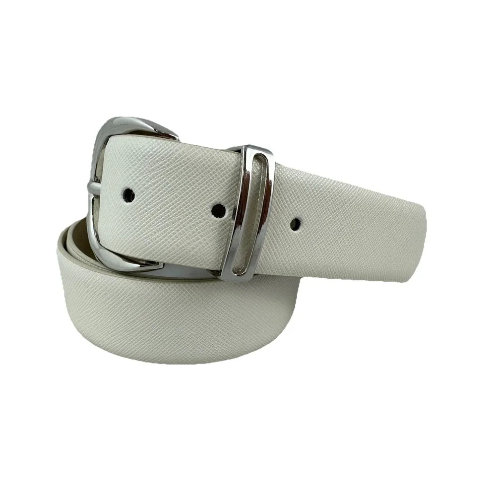 Nine West Womens M 32/34 Creamy White Belt Silver Buckle 1 1/4